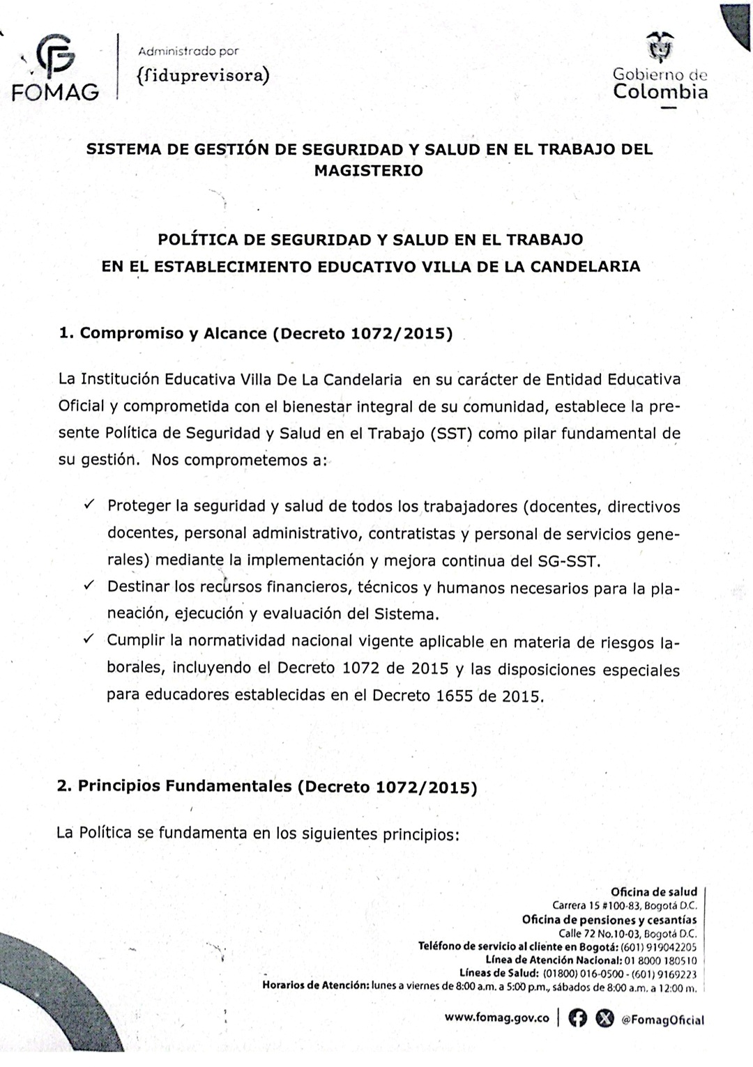 SISTEMA DE GESTIÓN DE SEGURIDAD Y SALUD EN EL TRABAJO DEL MAGISTERIO